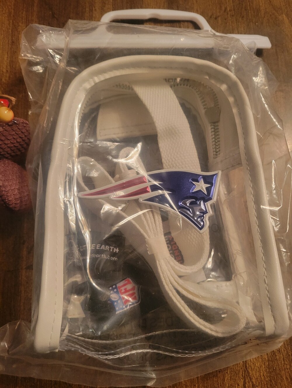 White Clear Crossbody Mini Bag with New England Patriots Logo